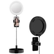 TRAVOR 접이식 LED 링 라이트 필 라이트 USB 데스크탑 램프 밝기 조절 미러 홀더 스탠드 전화 메이크업 셀피 링, 02 Black