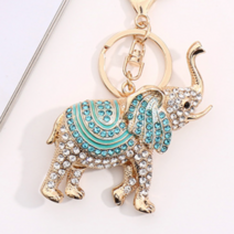 FANSDA 큐빅 부엉이 돈들어오는 두꺼비 키링 열쇠고리 자동차 가방 악세사리 참 건강 행운 재물 풍수 키홀더 코끼리 거북이 호랑이, 블루 코끼리큐빅키링, 1개