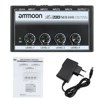 잡음제거멀티탭 Ammoon MH400 MX400 4 채널 믹서 믹싱 콘솔 초소형 저소음 라인 모노 오디오 믹서 전원, 한개옵션1