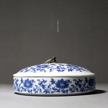청화백자 보이병차 도자기 원형 차보관통 차통 다도용품, 청화백자 보이차 보관함 / 1단
