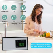 실내 공기 품질 모니터 3 in 1 이산화탄소 감지기 휴대용 NDIR 센서 CO2 모니터 충전식 400-5000ppm 온도(°F) 및 가정용 습도계 저렴한 1405960