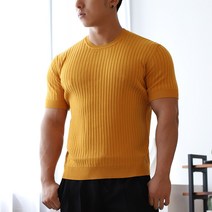 보스트핏 남자 머슬핏 골지 라운드넥 봄 여름 반팔 니트 티셔츠 7color