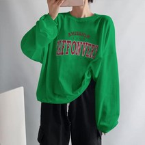미션레터링오버핏맨투맨 빅사이즈 오버핏 라운드 긴팔티 여성용