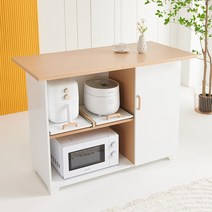 아크 아일랜드 홈바 수납장 테이블 식탁 1200, 상판오크+몸통화이트