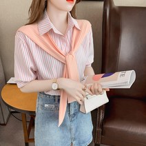 아이엠몽 여성 스프라이트 셔츠 페이크 머플러 반팔 티셔츠 블라우스 복고풍 BC205018YJ