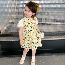 리나베베 퍼프 면 소매 레몬 원피스