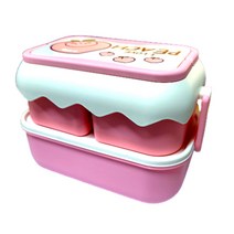 [모사찌] 캐릭터 2단 도시락+포크+숟가락 포함, 1개, 핑크피치
