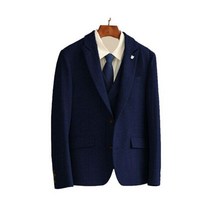 클래식 빈티지 남성 정장 1 피스 (재킷) 헤링본 트위드 울 혼방 블레이저 슬림핏 2 버튼 턱시도 코트 결혼식, XXXL, navy