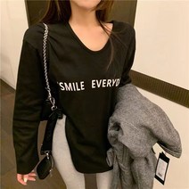 POMTOR 하프기장 여레터링 프린트 긴팔티셔츠 봄가을 얇은 날씬해 보이고 나른해 보이는 상의 트렌드 ins