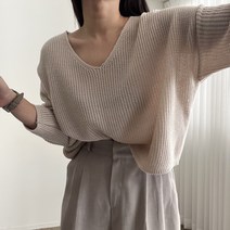 에이치스 기본템 볼륨 브이넥 하찌니트