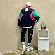 맨스토리 / 루즈핏 사이드 소매 형광 절개 남자 가을 바람막이