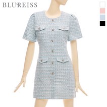 [블루레이스] 퍼프슬리브트위드포켓원피스_B2S1OP3621