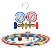 [Orion Motor Tech 정품] OMT AC 게이지 R134a R12 R22 R502용 자동차 게이지 세트 3방향 매니폴드 1.5m(5피트) 호스 커플러 및 어댑터 포함, 1개