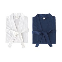 모던리빙 1+1 여름 와플 샤워가운 2장, 흰색L+딥블루XL