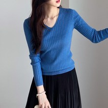 데일리앤 여성 여리핏 골지 브이넥 니트 티셔츠 루지