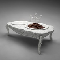 앤티크스 고양이밥그릇 강아지식탁 세라믹식기 물그릇 애견식탁 2구, 이름표구매, 화이트쿠키