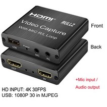 Rullz-4K 1080P USB 2.0 HDMI 비디오 캡처 카드 오디오 녹화 동글 라이브 스트리밍 마이크 입력 TV 출력, With Mic RL Loop