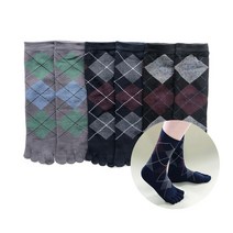 [삭스팡] 남성 아가일패턴 다섯발가락 중목양말 5켤레