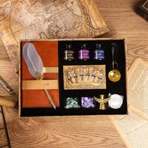 [디주]7종 크라운 깃털 만년필 노트세트 펜촉 선물세트 퀼펜, 단품, 단품