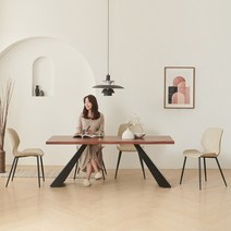 포엠 6인용 자바월넛 우드슬랩 통원목 식탁 세트 1800 (의자4), 1800테이블, 루트베이지4