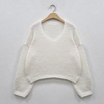 오오엘 여성용 루즈핏 버블 크롭 브이넥 니트