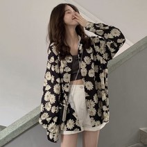 중년여성 롱 로브 가디건 롱 여름 루즈핏 망홍 패션 작은 데이지 자외선 차단 셔츠 슬림 카디건