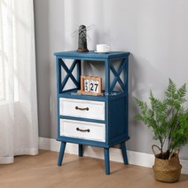 오동나무 서랍장 빈티지 엔틱 원목 옷 침실 캐비닛 수납 정리대 1단 2단 3단, 남색과 흰색 2단