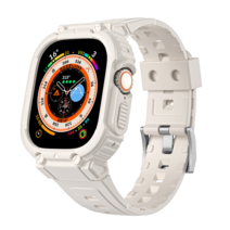 NUBASE 애플워치 8 울트라 호환 지샥 일체형 밀리터리 스포츠 스트랩 + 필름 1P (49mm), 49mm, 크림
