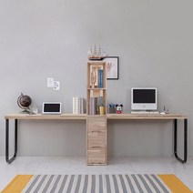 2900 원목 철제프레임 2인용 책상책장세트 프린터선반 노트북 서재인테리어