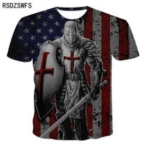 사무라이 패턴 기사 기사단 3D 인쇄 티셔츠 유럽과 미국의 거리 복고풍 스타일 짧은 소매 남성 탑스