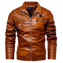명품 탑건 항공점퍼 갈색 가죽자켓 leather jacket men winter 양털 오토바이 pu leahter 자켓 남성 스탠드 칼라 캐주얼 윈드 브레이커 ropa de