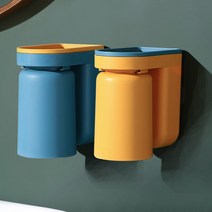 이세상아이템 거꾸로 양치컵 올인원 칫솔통 2P 칫솔꽂이 치약 칫솔걸이 거치대 홀더 무타공, 네이비(1p)+옐로우(1p)