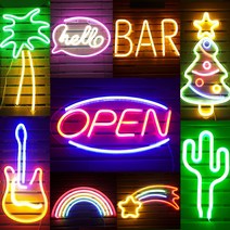 LED 네온 사인 조명 인테리어무드등 OPEN 간판 부착형 소품 가게 가정 바 홈까페 조명, (부착형) BAR