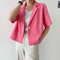 [제이0]원버튼 무지 린넨 반팔 자켓