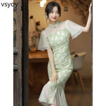 vsyoy 2023 여름 순수한 욕망 스타일 새로운 중국 스타일 소녀 기질 레이디 Fishtail 청삼 젊은 중국 스타일 드레스
