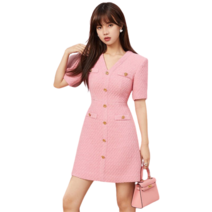 미스손 여름 반팔 브이넥 미니 핑크 트위드 원피스 Z157