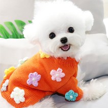 모모도퀸 핸드메이드 플라워 스웨터 애견스웨터, 오렌지
