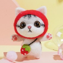미니플 DIY 고양이 양모 펠트 공예 인형 만들기, 01. 딸기냥이