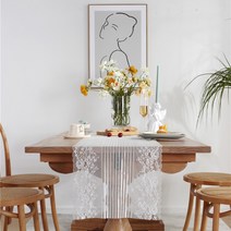효담상회 레이스 원단 테이블보 식탁보 러너 2종, 38×140cm(2인), 블랙