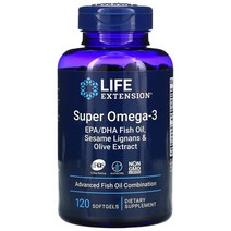 Life Extension 슈퍼 오메가3 EPA/DHA 피쉬 오일 참깨 리그난과 올리브 추출물 소프트젤 120정, 1개, 기본