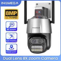 베이비모니터 스마트홈 펫 강아지 카메라 CCTV INQMEGA-8X 줌 와이파이 8MP 4K 무선 감시 듀얼 렌즈 AAI 인간 탐지 보안 보호, [04] 8MP CAM ADD 128GB, [02] 미국 플러그