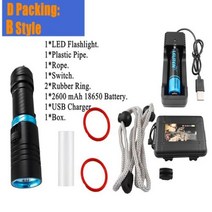 수중렌턴 XMLL2 LED 손전등 다이빙 라이트 방수 토치 18650 또는 26650 배터, D Packing  B Style+Yellow Ligh