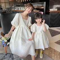 해외러블리 유아동 퍼프 스퀘어넥 루즈핏 a라인 미디원피스 엄마랑딸 커플