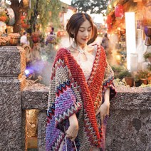 어깨숄 몽골 망토 에스닉 판초 티베트 신장 여행 숄 목도리 민족풍 사막 다카 염호 티베트