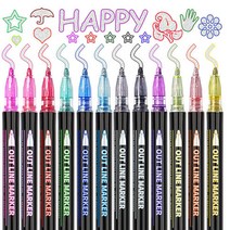 윤곽 마커펜 12색 세트 더블라인 캘리그라피 드로잉 사인펜 일러스트 다꾸펜 테두리펜