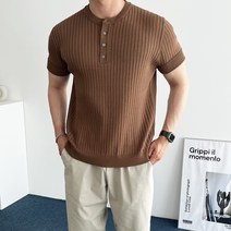 데일트 남자 머슬핏 골지 헨리넥 여름 반팔 니트
