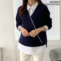 [모리스커밍홈] 랩 배색 셔츠카라 블라우스_M2212BL317D