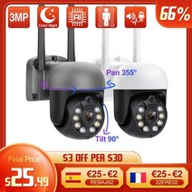 무선 원격 cctv techage 1080p 3mp ip 카메라 보안 wifi ptz 카메라 야외 양방향 오디오 컬러 야간 투시경 자동 추적 비디오자가 초간편 셀프설치, 흰색 3mp 64g 카드, 우리 플러그