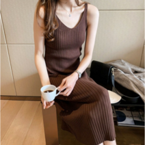 여성 가을 골지 슬림핏 민소매 나시 롱 고급 원피스