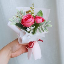 올랑올랑 핫핑크 미니꽃다발 조화 꽃다발 봉안당 추모원 납골당 비누꽃, 베이비핑크